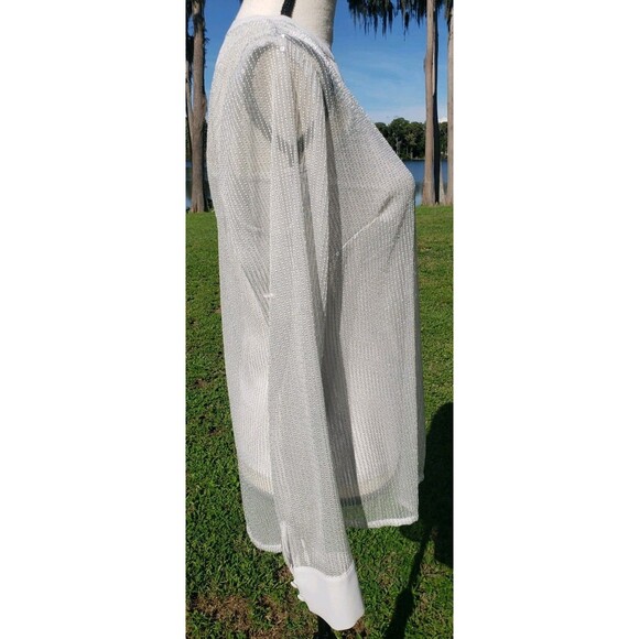 White House Black Market Gray Sequin Sheer Top w/Stretch Tank Shell EUC Sz Small - Picture 6 of 15